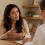 Woman in conversation with her doctor about surgical menopause